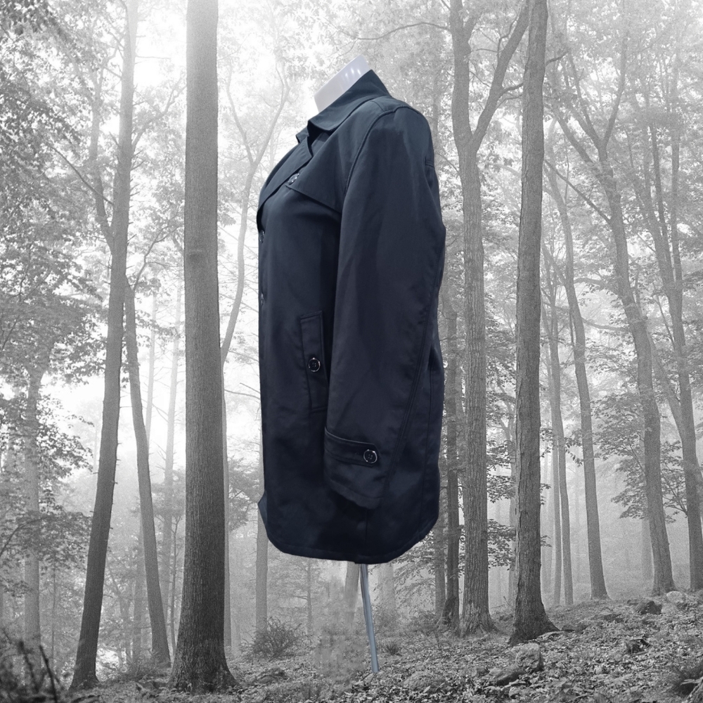 Black Windbreaker Trench Jacket Classic Raincoat Traditional Dress Sport Coat - Picture 8 of 9